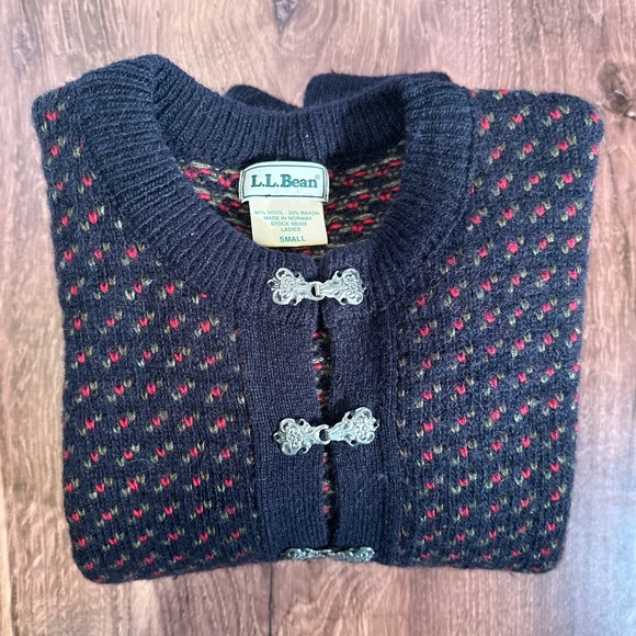 LL Bean | Vintage Nordic Wool Sweater - red blue chunky winter small - Picture 4 of 8